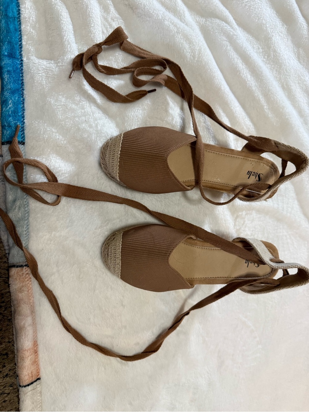 SHEIN Brown Lace-Up Espadrille Flats with Woven Toe